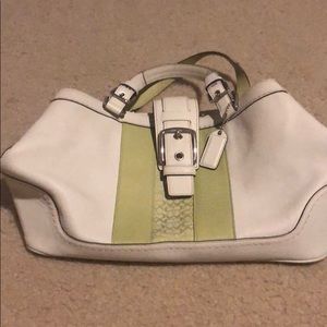 White and light lime leather and canvas Coach